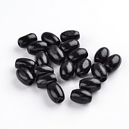 Lead Free Natural Wood Beads, Oval, Nice for Children's Day Gift Making, Dyed, Black, Size: about 8mm wide, 12mm long, hole: 3mm, about 4000pcs/1000g(W02KR-4-16)