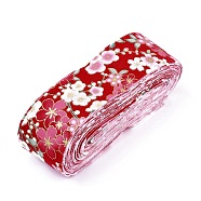 Japanese Kimono Style Floral Cotton Ribbon, Single Printed, for DIY Hair Bow, Headwear, Handmade Trim, Red, 1-1/2 inch(40mm), about 10yards/roll(9.14m/roll)(OCOR-I008-01B-10)