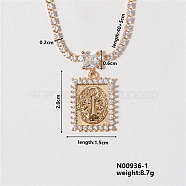 Chic Rectangle Necklace with Shiny Diamonds and Virgin Mary Pendant, 15.75 inch(400mm)(WL1506-1)