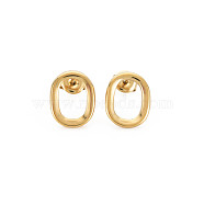 Ion Plating(IP) 304 Stainless Steel Hollow Oval Stud Earrings for Woman, Real 14K Gold Plated, 15x12mm, Pin: 0.7mm(EJEW-N097-004LG)