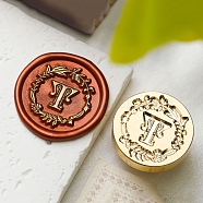 Golden Tone Wax Seal Brass Stamp Head, Flower with Letter Pattern, for Wax Seal Stamp, Letter T, 24x14mm, Inner Diameter: 7mm(DIY-B079-01G-T)