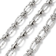 Tarnish Resistant 304 Stainless Steel Textured Oval & Knot Link Chains, Unwelded, with Spool, Stainless Steel Color, 12x6x1.5mm, 7x6x4mm, 5m/roll(CHS-B005-02P)