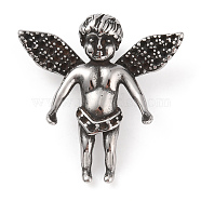 304 Stainless Steel Pendants, Angel Charm, Antique Silver, 35.5x35x12.5mm, Hole: 8x5mm(STAS-A083-22AS)