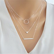 Alloy 3 Layer Necklaces for Women, Platinum, 14.96 inch(38cm)(WG4F518-02)