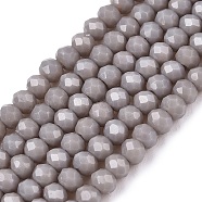 Opaque Solid Color Imitation Jade Glass Beads Strands, Faceted, Rondelle, Dark Gray, 2.3~2.7x1.5mm, Hole: 0.4mm, about 150~155pcs/strand, 32~33cm(EGLA-A044-P1mm-D10)