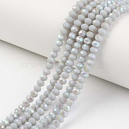 Electroplate Opaque Solid Color Glass Beads Strands, Half Rainbow Plated, Faceted, Rondelle, Light Grey, 2.5x1.5mm, Hole: 0.4mm, about 150~155pcs/strand, 32~33cm(EGLA-A034-P1mm-L16)