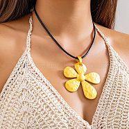 5-Petal Flower Alloy Pendant Necklaces, PU Leather Necklaces for Women, Golden, 17.09 inch(43.4cm)(NJEW-Q343-02G)