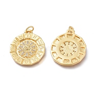 Brass Micro Pave Clear Cubic Zirconia Pendants, with Jump Rings, Long-Lasting Plated, Flat Round with Twelve Constellation/Zodiac Sign, Real 18K Gold Plated, 25x22x3mm, Jump Ring: 6x0.7mm, Hole: 4.5mm(ZIRC-Q023-13G)