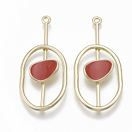 Alloy Pendants, with Enamel, Oval, Light Gold, Red, 43x19.5x4mm, Hole: 1.2mm(X-ENAM-S116-14C)