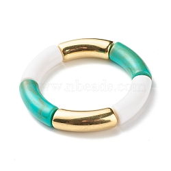 Curved Tube Beads Stretch Bracelet for Girl Women, Acrylic & CCB Plastic Beads Bracelet, Medium Turquoise, Inner Diameter: 1-7/8 inch(4.9~50cm)(BJEW-JB06941-02)
