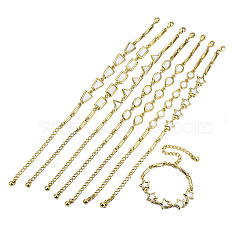Electroplated Alloy Link Bracelets, with Natural Freshwater Shell, Cadmium Free & Lead Free, Mixed Shapes, Seashell Color, Golden, 10-3/8~11 inch(26.5cm~28cm)(BJEW-T012-011-RS)
