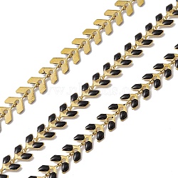 Vacuum Plating 304 Stainless Steel Cobs Chains, with Enamel, Soldered, with Spool, Golden, Black, 7x6x1mm(CHS-C004-01E-G)