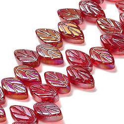Electroplate Glass Beads Strands, Leaf, Red, 11x7x4mm, Hole: 0.8mm, about 78~80pcs/strand, 18.66~18.74''(47.4~47.6cm)(EGLA-B004-02A-AB08)