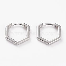 Brass Huggie Hoop Earrings, Long-Lasting Plated, Polygon, Platinum, 14x13.5x2mm, Pin: 1mm(EJEW-C502-10P)