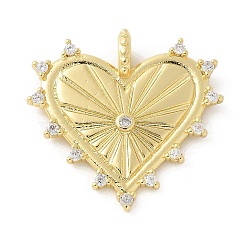 Brass Micro Pave Cubic Zirconia Pendants, Heart, Rack Plating, Cadmium Free & Lead Free, Long-Lasting Plated, Real 18K Gold Plated, 30.5x31.5x2.5mm, Hole: 2.5x3.5mm(X-KK-P294-15G)