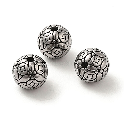 Round with Cross 304 Stainless Steel Beads, Antique Silver, 9.5mm, Hole: 1.8mm(STAS-E215-01AS)