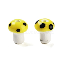 Handmade Porcelain Beads, Famille Rose Style, Mushroom, Yellow, 12x10x10mm, Hole: 2.2mm, 2PCs/ set(PORC-O005-03)