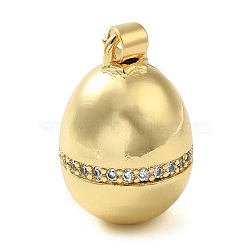 Rack Plating Brass Micro Pave Clear Cubic Zirconia Pendants, Long-Lasting Plated, Cadmium Free & Lead Free, Egg, Real 18K Gold Plated, 23x15mm, Hole: 3.5x3mm(KK-C047-09G)
