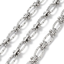 304 Stainless Steel Textured Oval & Knot Link Chains, Unwelded, with Spool, Stainless Steel Color, 12x6x1.5mm, 7x6x4mm, 5m/roll(CHS-B005-02P)