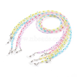 Eyeglasses Chains, Face Mask Chains, Neck Strap for Eyeglasses, with Acrylic Round Beads, Alloy Lobster Claw Clasps and Rubber Loop End, Heart, Mixed Color, 28.54 inch(72.5cm)(AJEW-EH00335)