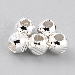 Brass Spacer Beads, Long-Lasting Plated, Faceted Round, 925 Sterling Silver Plated, 4~4.8x4mm, Hole: 1.6mm(KK-O133-206C-S)