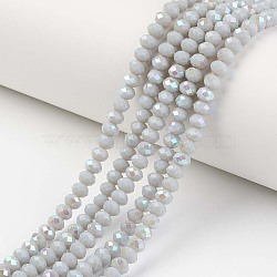 Electroplate Opaque Solid Color Glass Beads Strands, Half Rainbow Plated, Faceted, Rondelle, Light Grey, 2.3~2.7x1.5mm, Hole: 0.4mm, about 150~155pcs/strand, 32~33cm(EGLA-A034-P1mm-L16)