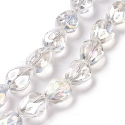 Transparent Electroplate Glass Beads Strands, Rainbow Plated, Teardrop, Clear, 11x9x6.6mm, Hole: 1.1mm, about 55pcs/strand, 24.25 inch(61.6cm)(X-GLAA-C025-02E)