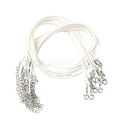 Waxed Cotton Cord Necklace Making, with Alloy Lobster Claw Clasps and Iron End Chains, Nickel Free, Platinum, White, 17.91~18.11 inch(45.5~46cm), 1.5mm(MAK-YW0001-25B)