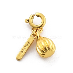 Brass Fruits Pendant Decoration, Rectangle with Word Peace and Spring Ring Clasps Charms Ornaments, Fig, 21mm(HJEW-P020-01H-G)