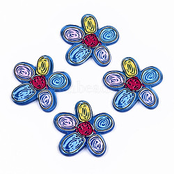 Transparent Acrylic Pendants, 3D Printed, Flower, Dodger Blue, 34x33x3mm, Hole: 1.5mm(KY-T022-32)