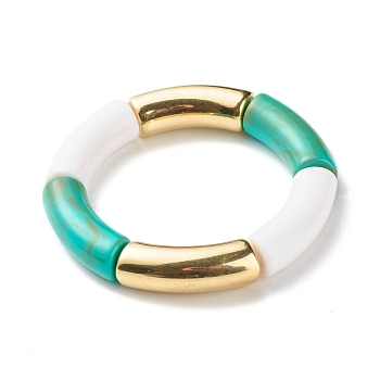 Curved Tube Beads Stretch Bracelet for Girl Women, Acrylic & CCB Plastic Beads Bracelet, Medium Turquoise, Inner Diameter: 1-7/8 inch(4.9~50cm)
