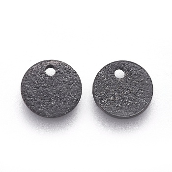 304 Stainless Steel Charms, Textured, Flat Round with Bumpy, Electrophoresis Black, 8x1mm, Hole: 1.2mm