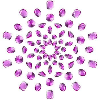 Sew on Rhinestone, Taiwan Acrylic Rhinestone, Two Holes, Garments Accessories, Flat Back and Faceted, Mixed Shapes, Purple, 5.4x5.3x2cm, 70pcs/box