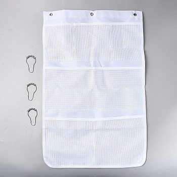 Oxford Cloth and Polyester Mesh Shower Organizer, 6 Pockets Hanging Storage Bags, White, 67x43x0.3cm