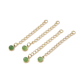 Ion Plating(IP) 316 Surgical Stainless Steel Curb Chain Extender with Natural Green Aventurine Round Charm, Golden, 53.5mm, Hole: 2.5mm