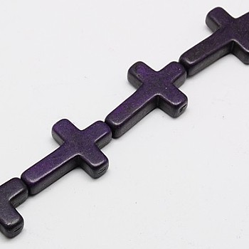 Synthetic Turquoise Beads Strands, Dyed, Cross, Indigo, 20x15x4mm, Hole: 1mm, about 20pcs/strand, 15.5 inch