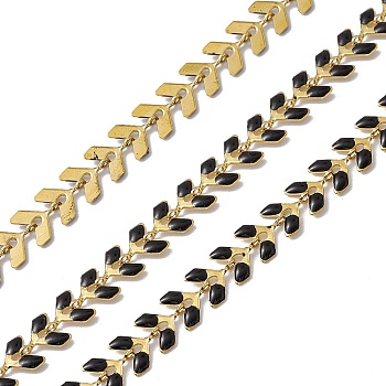 Vacuum Plating 304 Stainless Steel Cobs Chains, with Enamel, Soldered, with Spool, Golden, Black, 7x6x1mm