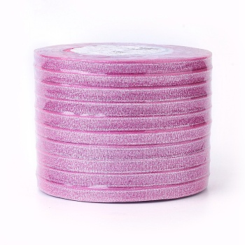 Glitter Metallic Ribbon, Sparkle Ribbon, with Silver Metallic Cords, Valentine's Day Gifts Boxes Packages, Deep Pink, 1/4 inch(6mm), about 33yards/roll(30.1752m/roll), 10rolls/group