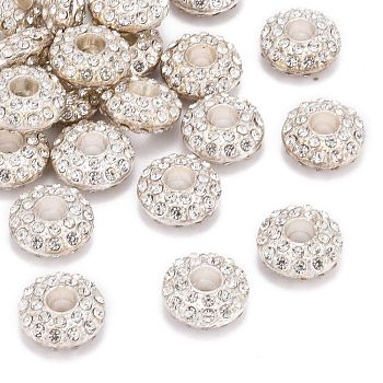 Alloy Rhinestone Beads, Cadmium Free & Lead Free, Grade A, Rondelle, Silver Color Plated, Size: about 16mm in diameter, 9mm thick, hole: 5mm