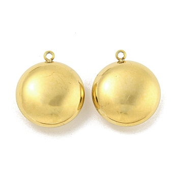 304 Stainless Steel Pendants, Flat Round Charm, Real 14K Gold Plated, 17.5x15x6.5mm, Hole: 1.2mm