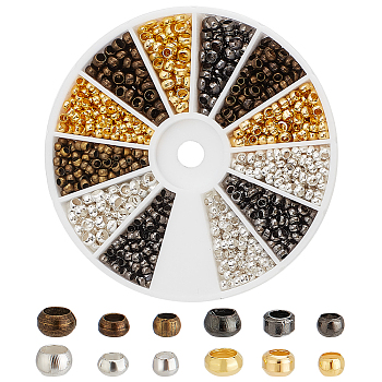 Elite 1823Pcs 12 Style Brass Crimp Beads, Rondelle, Mixed Color, 2~3x1~1.5mm, Hole: 1~2mm