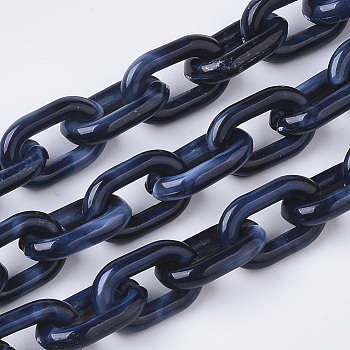 Acrylic Handmade Cable Chains, Imitation Gemstone Style, Oval, Midnight Blue, 15x10x3mm about about 39.37 inch(1m)/strand