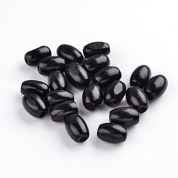 Lead Free Natural Wood Beads, Oval, Nice for Children's Day Gift Making, Dyed, Black, Size: about 8mm wide, 12mm long, hole: 3mm, about 4000pcs/1000g