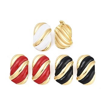 Ion Plating(IP) 304 Stainless Steel Oval Stud Earrings, with Enamel, Real 18K Gold Plated, Colorful, 32x19.5mm