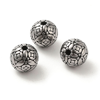 Round with Cross 304 Stainless Steel Beads, Antique Silver, 9.5mm, Hole: 1.8mm