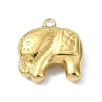 Ion Plating(IP) 304 Stainless Steel Pendants, Real 18K Gold Plated, Elephant, 14x13.5x5mm, Hole: 1.6mm