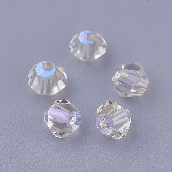 K9 Glass Beads, Faceted, Bicone, Paradise Shine, 4x4mm, Hole: 1mm
