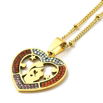 Mother's Day Colorful Rhinestone Heart Pendant Necklaces, with 304 Stainless Steel Satellite Chains, Golden, 19.88 inch(50.5cm)