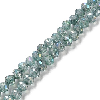 Transparent Electroplate Glass Beads Strands, Faceted, Round, AB Color Plated, Sea Green, 6x5.5mm, Hole: 1.2mm, about 70pcs/strand, 14.84 inch(37.7cm)