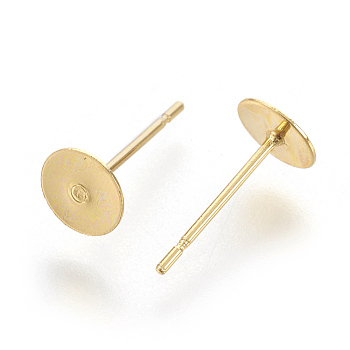 202 Stainless Steel Stud Earring Findings, with 304 Stainless Steel Pin, Flat Round, Real 24K Gold Plated, 12x6mm, Pin: 0.7mm